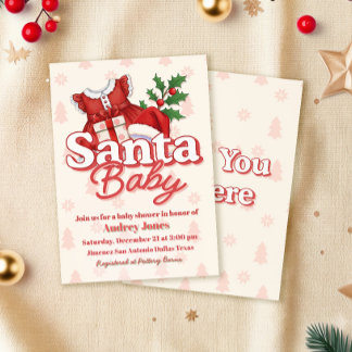 Santa Baby Meisje Baby Shower Uitnodiging