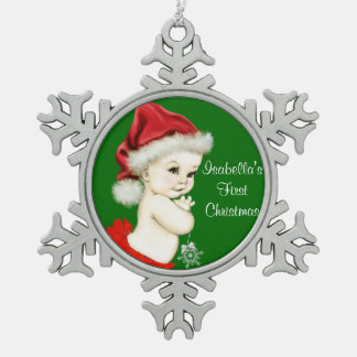 Santa Baby Meisjes 1e Kerstmis Tin Sneeuwvlok Ornament