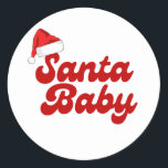 Santa Baby Merry Little Christmas Baby shower Ronde Sticker<br><div class="desc">Het ontwerp is voorzien van een "Santa Baby" thema baby shower met een leuke Santa hat,  ideaal voor een vakantie baby shower. Als u hulp nodig heeft bij het aanpassen van het product of als u bijpassende producten nodig heeft,  neem dan contact met mij op via Zazzle.</div>