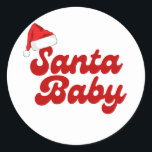 Santa Baby Merry Little Christmas Baby shower Ronde Sticker<br><div class="desc">Het ontwerp is voorzien van een "Santa Baby" thema baby shower met een leuke Santa hat,  ideaal voor een vakantie baby shower. Als u hulp nodig heeft bij het aanpassen van het product of als u bijpassende producten nodig heeft,  neem dan contact met mij op via Zazzle.</div>