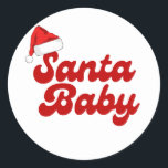 Santa Baby Merry Little Christmas Baby shower Ronde Sticker<br><div class="desc">Het ontwerp is voorzien van een "Santa Baby" thema baby shower met een leuke Santa hat,  ideaal voor een vakantie baby shower. Als u hulp nodig heeft bij het aanpassen van het product of als u bijpassende producten nodig heeft,  neem dan contact met mij op via Zazzle.</div>