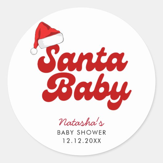 Santa Baby Merry Little Christmas Baby shower Ronde Sticker (Voorkant)