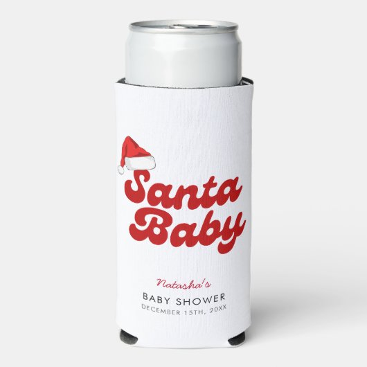 Santa Baby Merry Little Christmas Baby shower Seltzer Blikjeskoeler (Seltzer Voorkant)