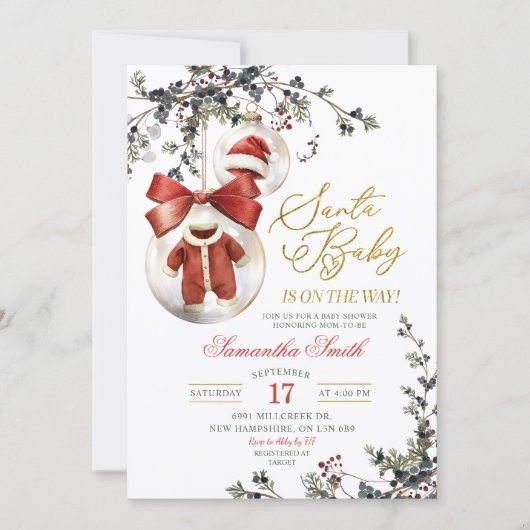 Santa Baby Minimalist Winter Baubles Baby Shower Kaart (Voorkant)