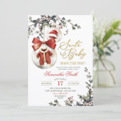 Santa Baby Minimalist Winter Baubles Baby Shower Kaart (Staand voorkant)