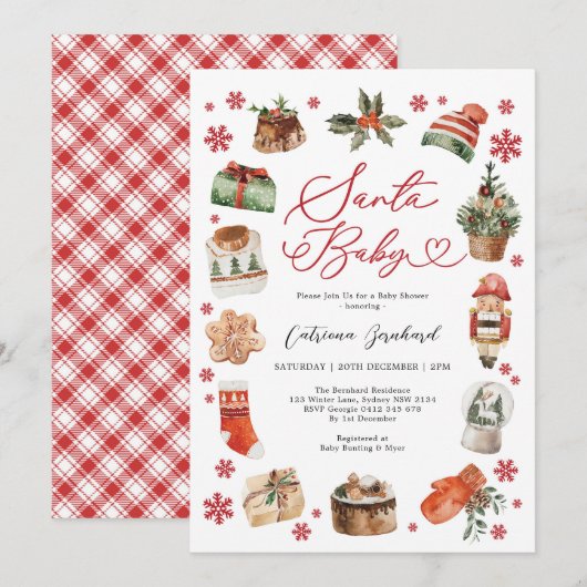 Santa Baby - Modern Baby shower voor de kerstperio Kaart (Voorkant / Achterkant)