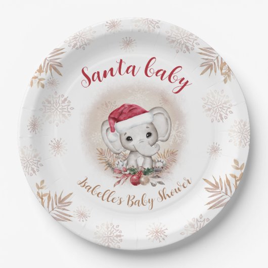 Santa Baby Olifant Christmas Boy Baby shower Papieren Bordje (Voorkant)