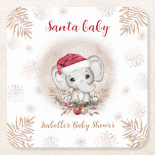 Santa Baby Olifant Kerst Baby shower Kartonnen Onderzetters