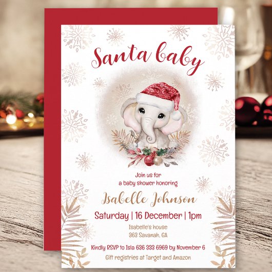 Santa Baby Olifant Meisje Baby shower Uitnodiging