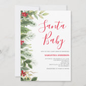 Santa Baby Pine Berry Kerstmis Douche Uitnodiging (Voorkant)