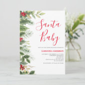 Santa Baby Pine Berry Kerstmis Douche Uitnodiging (Staand voorkant)