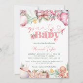Santa Baby Pink Girl Christmas Baby shower Kaart (Voorkant)
