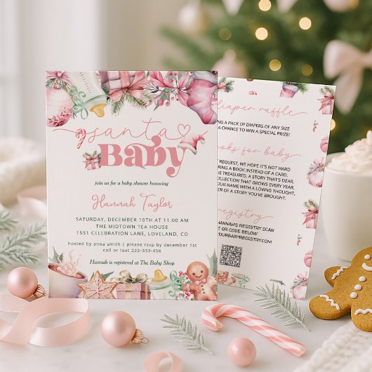 Santa Baby Pink Girl Christmas Baby shower Kaart