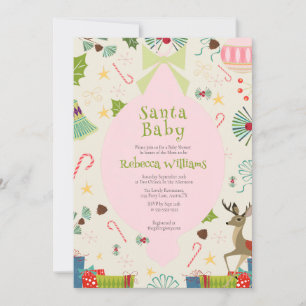 Santa Baby Pink Mid Century Modern Baby shower Kaart