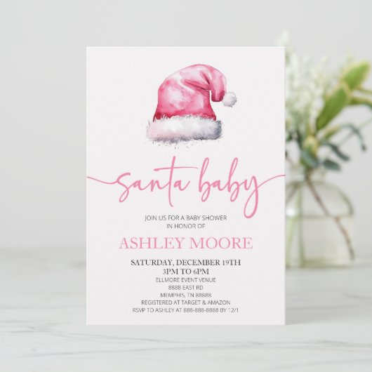Santa Baby Pink Pet Christmas Holiday Baby shower Kaart (Staand voorkant)