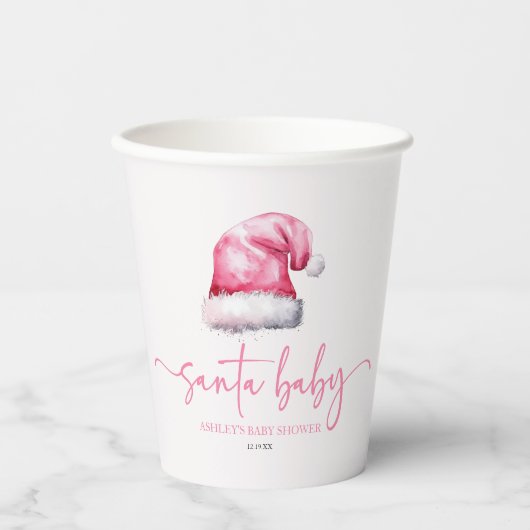 Santa Baby Pink Pet Christmas Holiday Baby shower Papieren Bekers (Voorkant)