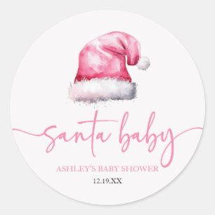 Santa Baby Pink Pet Christmas Holiday Baby shower Ronde Sticker