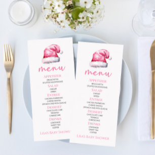 Santa Baby Pink Snowy Santa Hat Baby shower Eten Menu