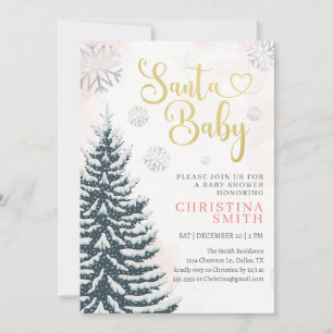 Santa Baby Pink Winter Wonderland Baby Girl Shower Kaart