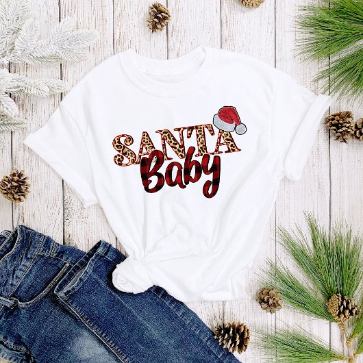 Santa Baby Plaid Leapord Print Kerstmis Vrouwen T-shirt