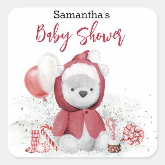 Santa Baby Polar Teddy Bear Kerstmis Vierkante Sticker (Voorkant)