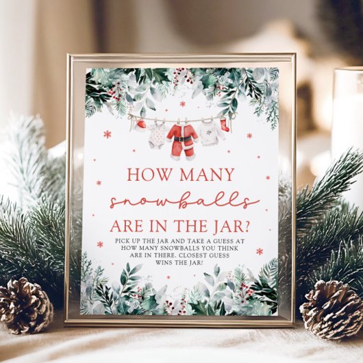 Santa Baby Raad eens hoeveel sneeuwballen er Baby Poster