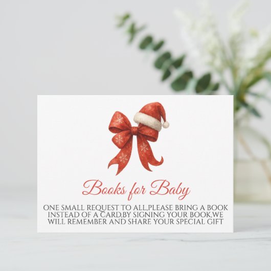 Santa Baby Red Bow Kerstboeken voor Baby Informatiekaartje (Staand voorkant)