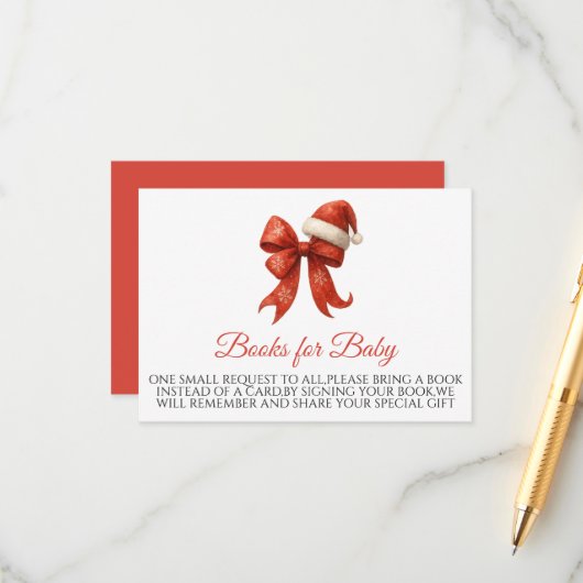 Santa Baby Red Bow Kerstboeken voor Baby Informatiekaartje (Voorkant / Achterkant in situ)