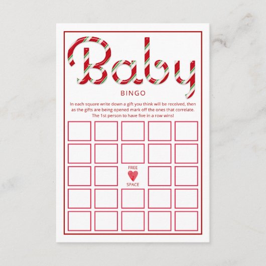 Santa Baby Red Christmas Baby shower Bingo Informatiekaartje (Voorkant)