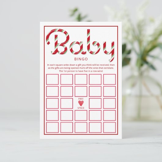Santa Baby Red Christmas Baby shower Bingo Informatiekaartje (Staand voorkant)