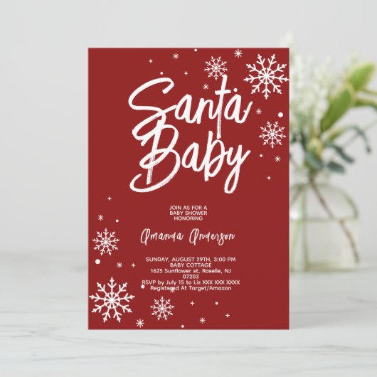 Santa baby Red Christmas baby shower Kaart (Staand voorkant)