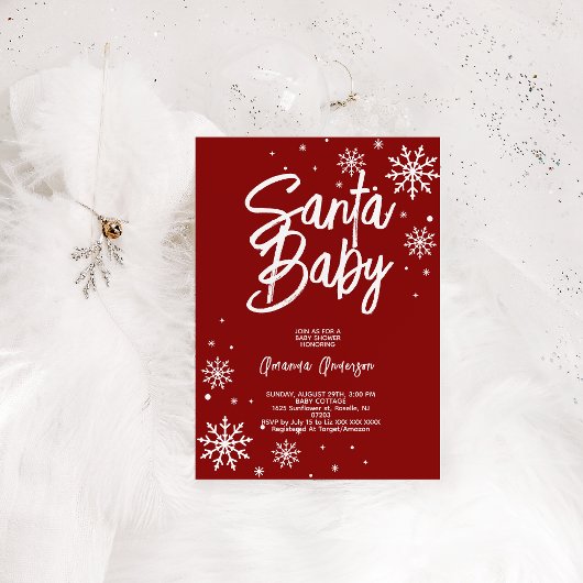 Santa baby Red Christmas baby shower Kaart
