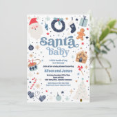 Santa Baby Red en blauw kerstBaby shower Kaart (Staand voorkant)