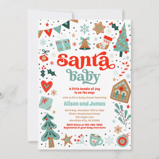 Santa Baby Red en blauw kerstBaby shower Kaart (Voorkant)