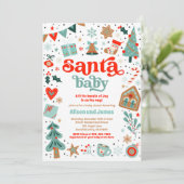 Santa Baby Red en blauw kerstBaby shower Kaart (Staand voorkant)