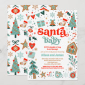 Santa Baby Red en blauw kerstBaby shower Kaart (Voorkant / Achterkant)