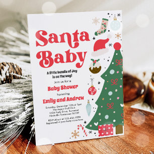 Santa Baby Red en Green Kerstmis Baby shower Kaart
