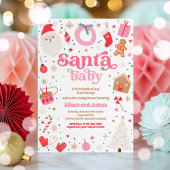 Santa Baby Red en roze kerstBaby shower Kaart