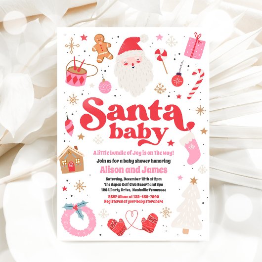 Santa Baby Red en roze kerstBaby shower Kaart