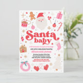 Santa Baby Red en roze kerstBaby shower Kaart (Staand voorkant)