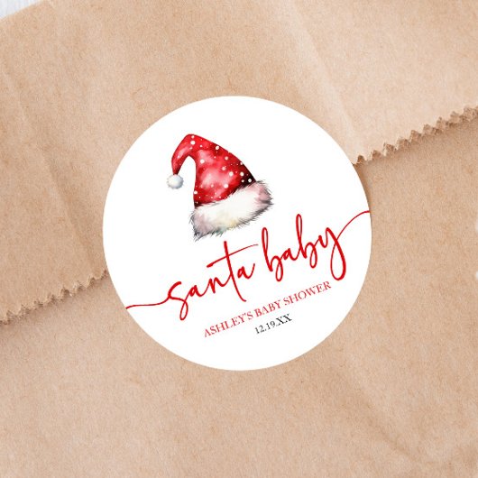 Santa Baby Red Pet Kerst vakantie Baby shower Ronde Sticker