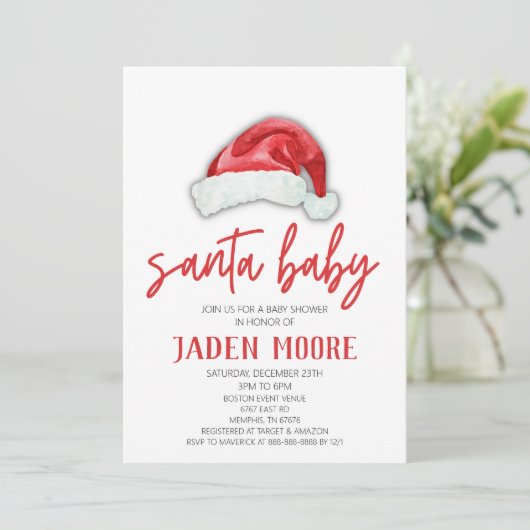 Santa Baby Red Pet Kerstdouche uitnodiging (Staand voorkant)