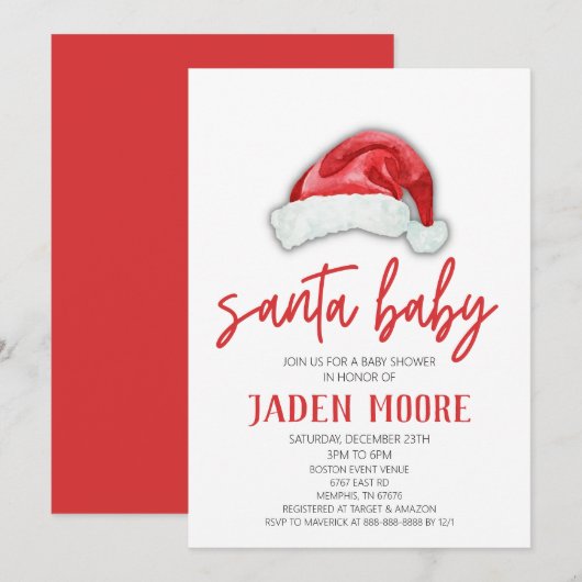 Santa Baby Red Pet Kerstdouche uitnodiging (Voorkant / Achterkant)