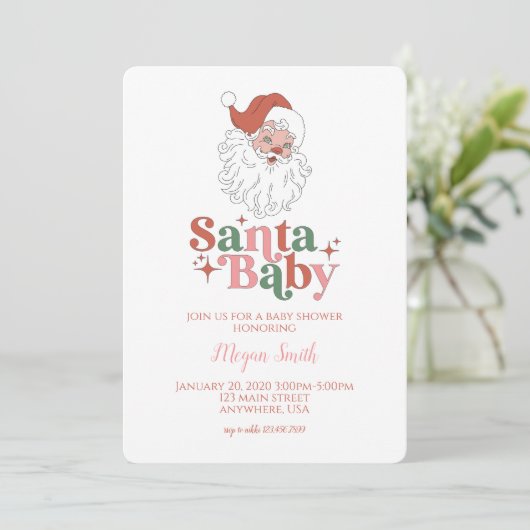 Santa Baby Retro Baby shower Uitnodiging (Staand voorkant)