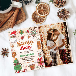 Santa Baby Retro Christmas Baby shower Foto Kaart