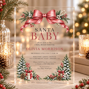 Santa Baby Rode Boog Baby Shower Acryl Uitnodigingen