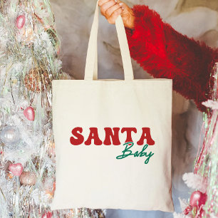 Santa Baby Rode en groene kersttypografie Tote Bag