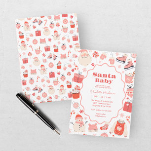 Santa Baby Rode en Roze Kerst Baby Shower Kaart