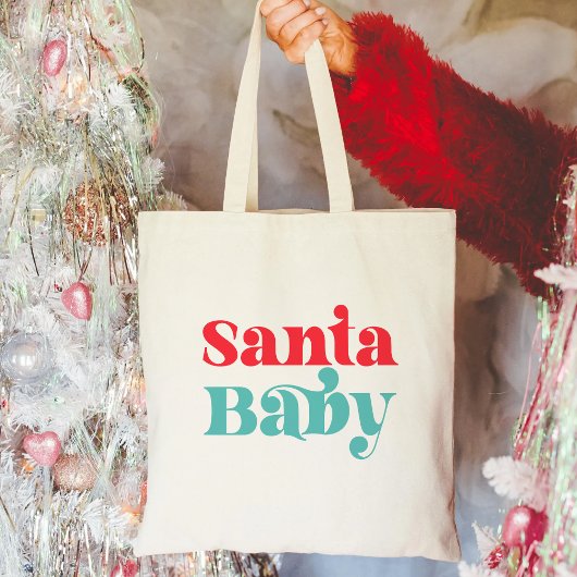 Santa Baby Rood en Blauwgroen Kerstretro minimalis Tote Bag