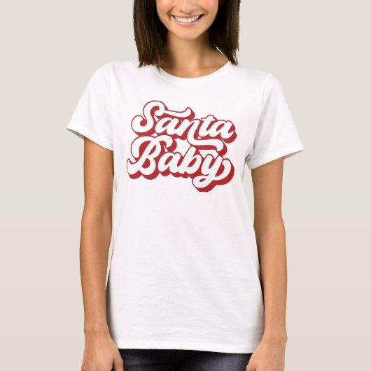 Santa Baby rood en wit retro kerst T-shirt (Voorkant)